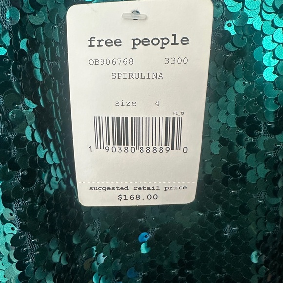 Free People Teal Sequin V-Neck Mini Party Dress with Black Velvet Tie - Picture 10 of 12